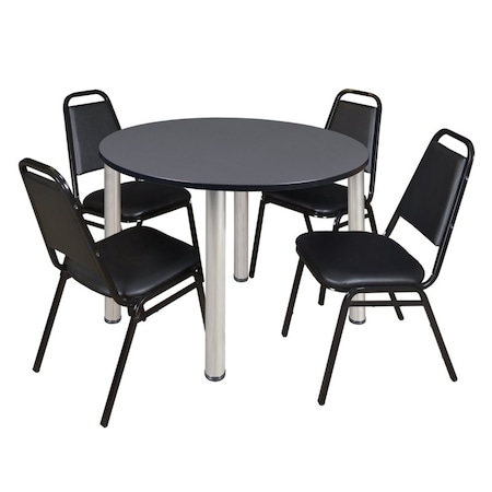 Kee Kee Round Table & Chair Set, Wood, Metal, Vinyl Top, Grey TB48RNDGYBPCM29BK